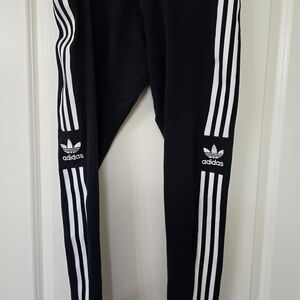 Adidas Trefoil Three Stripe Black Leggings SZ L EUC